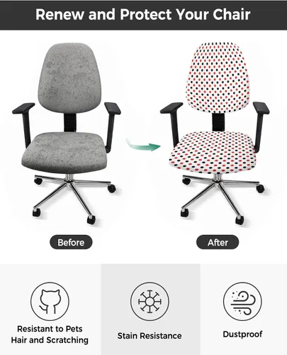Miniatura 2 de Funda para silla de oficina, diseño de lunares, patrón geométrico, rojo y negro, protector y elástico, universal giratorio, 2 piezas para silla
