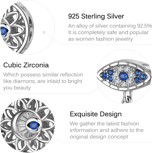 Miniatura 4 de AIEGNOS Dijes de Hamsa de mal de ojo para pulsera, collar de plata de ley 925, cuentas de mal de ojo de Fátima para manos de serpiente europea