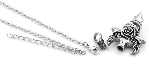 Miniatura 2 de in Loving Memory - Collar de urna de cremación con cruz para cenizas, alas de ángel, recuerdo conmemorativo, medallón