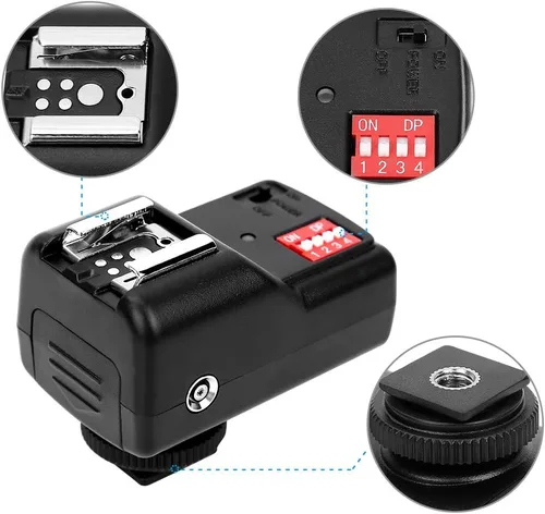 Miniatura 8 de Juego de disparadores de flash, 433 MHZ 16 canales Speedlite Studio Shutter Release Transceptor Kit con 1 transmisor 3 receptores 1 cable
