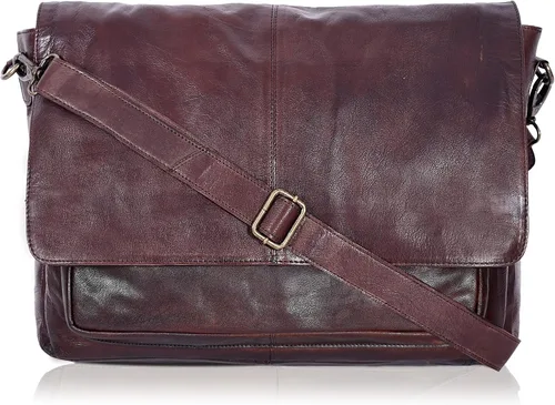 Bolso de mensajero de cuero real para hombres y mujeres Maletín para laptop para oficina, universidad, correa de hombro ajustable