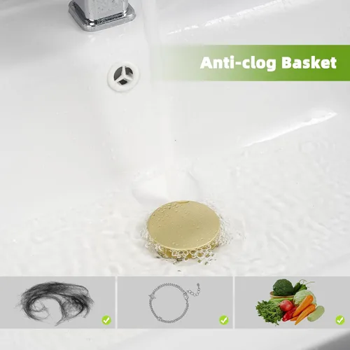 Miniatura 5 de Colador universal de drenaje para lavabo de baño, mejorado con cesta de filtro de acero inoxidable extraíble, tapón desplegable 2 en 1 para orificio