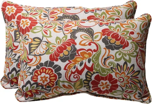 Pillow Perfect - Cojines decorativos para interiores/exteriores con flores brillantes, 2 unidades, lumbares - 16.5 x 24.5 pulgadas, verde/rojo Zoe