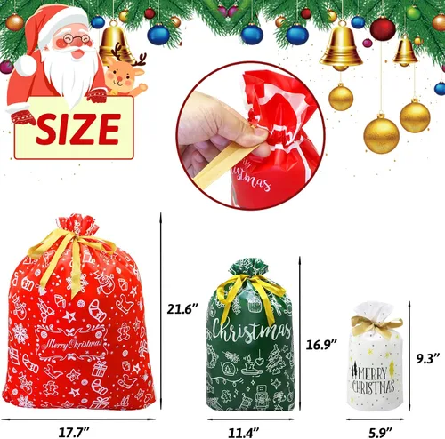 Miniatura 3 de ZMCINER 38 PCS bolsas de regalo de Navidad con cordón de varios tamaños, bolsas de Navidad con cordón para regalos de Navidad, regalos