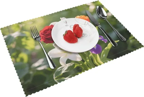 Miniatura 14 de Juego de 4 manteles individuales rectangulares, resistentes al calor, 4 manteles individuales impresos para cocina y comedor Caramelo 4