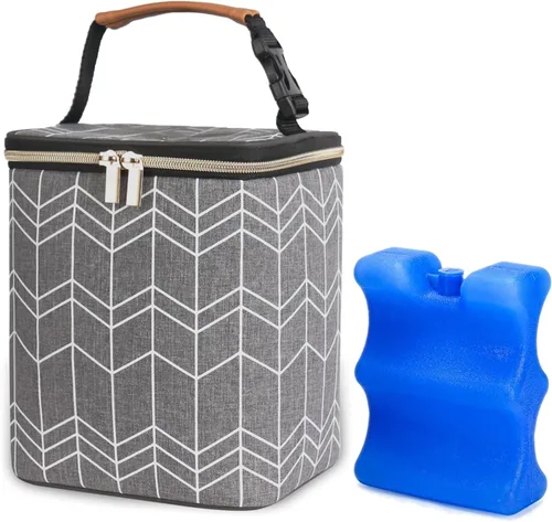 Miniatura 9 de Bolsa enfriadora de leche materna con bolsa de hielo para 4 biberones de hasta 9 onzas, bolsa para biberones para madres lactantes, color verde