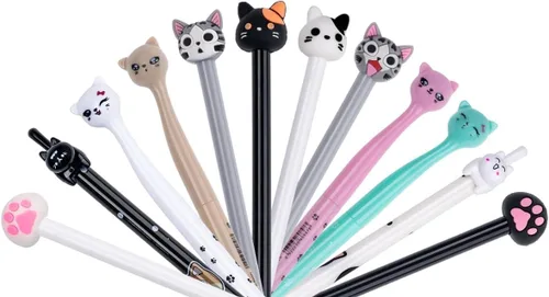 Miniatura 9 de Bolígrafos de gel de gatos lindos, juego de bolígrafos kawaii divertidos, bolígrafos de tinta negra de animales para niños, suministros de oficina