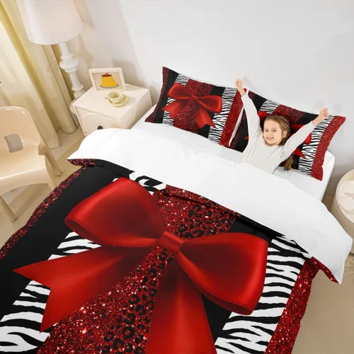 Miniatura 3 de Juego de funda de edredón para niños, tamaño individual, diseño de cebra y leopardo con purpurina, decoración de habitación para niñas y mujeres