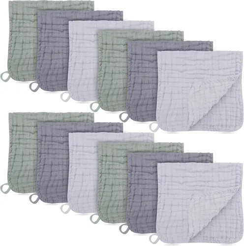 Miniatura 16 de Paquete de 12 paños de muselina para eructos, grandes de 20 x 10 pulgadas, ultra absorbentes, 100% algodón para babas y desorden del bebé, trapo