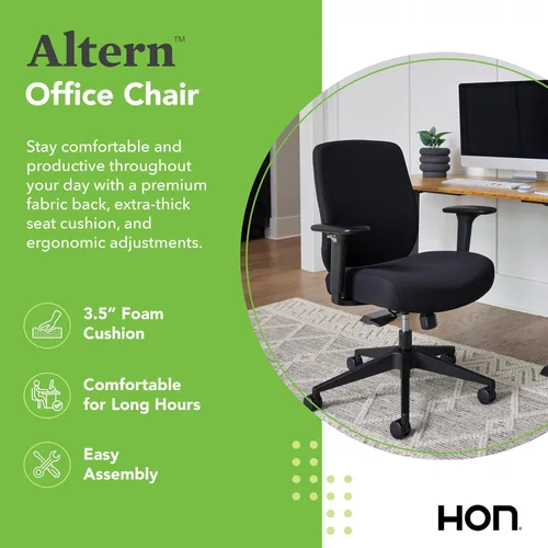 Miniatura 2 de HON Altern Silla de oficina ergonómica de tela, silla de escritorio con respaldo bajo con brazos ajustables, deslizamiento de asiento, inclinación