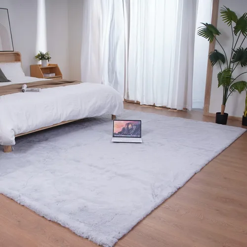 Miniatura 15 de Ghouse Alfombra ultrasuave de pelo sintético de conejo, alfombras lavables a máquina para dormitorio, alfombras esponjosas para sala de estar, Blanco