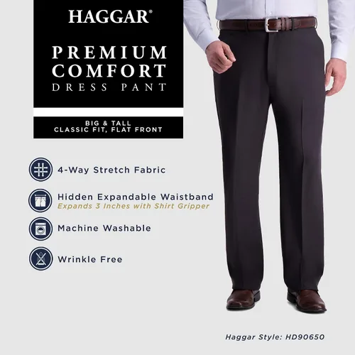 Miniatura 5 de Haggar Pantalón para hombre de gama alta, ajuste clásico, parte delantera plana, oculto, cómodo, con pretina, tallas regulares y grandes y altas