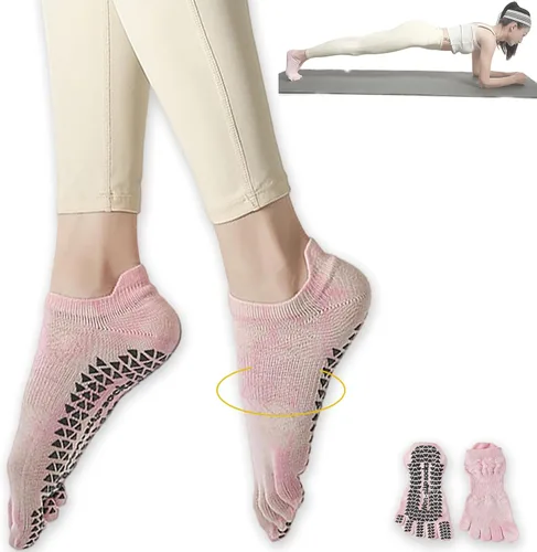 CHUNFO Calcetines de agarre para mujer, calcetines de yoga para pilates, antideslizantes, teñido anudado, coloridos, de algodón, de compresión,