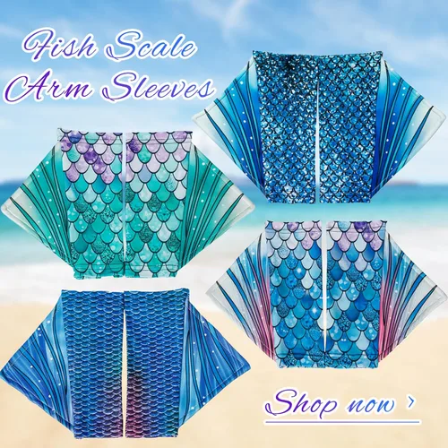 Miniatura 7 de color cosplayer Guantes de sirena con diseño de escamas de pez, mangas para brazos, aleta impresa, accesorios de disfraz de Halloween para mujeres