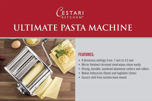 Miniatura 7 de Cestari Máquina de pasta de acero inoxidable, rodillo de 5.906 in con base de succión patentada para uso antideslizante, incluye cortador de pasta