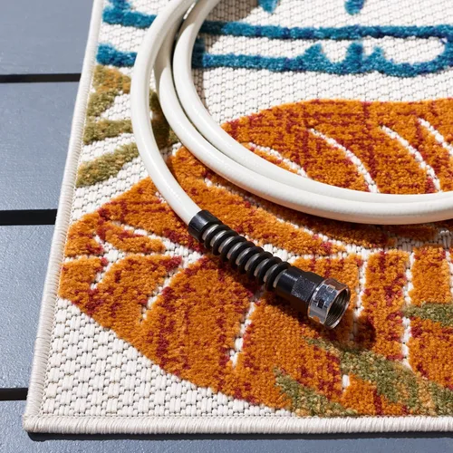 Miniatura 2 de SAFAVIEH Alfombra lavable para exteriores, colección Cabana - Alfombra de pasillo de 2 x 4 pies, color crema y rojo, no desprende pelusa y fácil