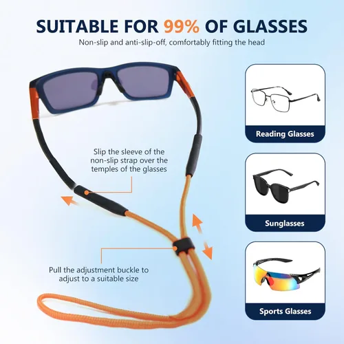 Miniatura 5 de 80Days Correa ajustable para gafas: Retenedor de nylon para gafas y gafas de sol con agarres de silicona, ajuste seguro