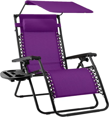 Miniatura 41 de Best Choice Products Sillón reclinable de 30 pulgadas de ancho con gravedad cero para exteriores, con toldo ajustable, reposacabezas, bandeja
