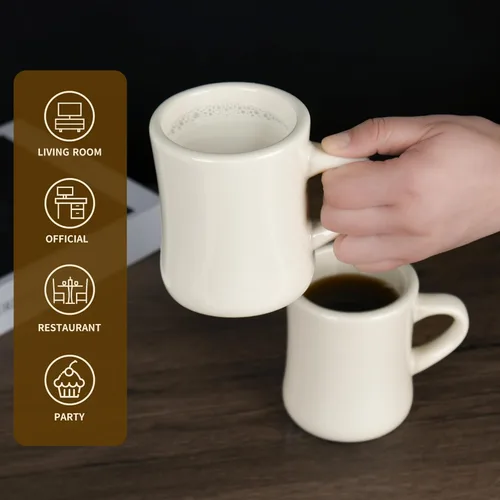 Miniatura 7 de Juego de 4 tazas de café blancas de 11 onzas, ideal para juego de cocina, viajes y té caliente (crema)