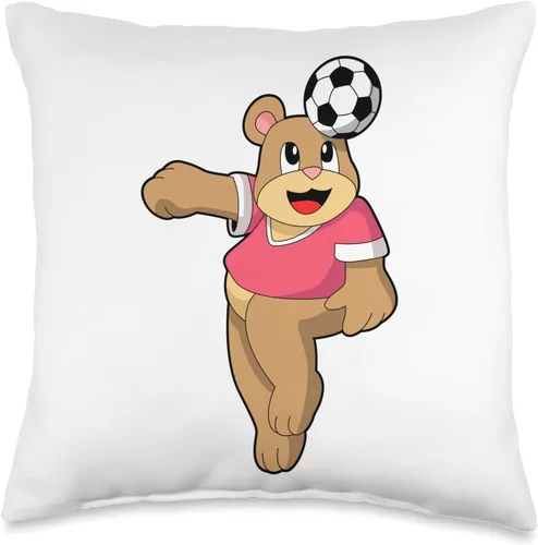 Bear Soccer Player Soccer Sports Throw Pillow