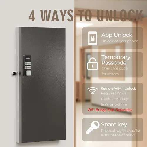 Miniatura 4 de WeHere Caja de bloqueo de llave inteligente de 120 teclas para montaje en pared, gabinete de llaves comercial con aplicación, teclado, Bluetooth