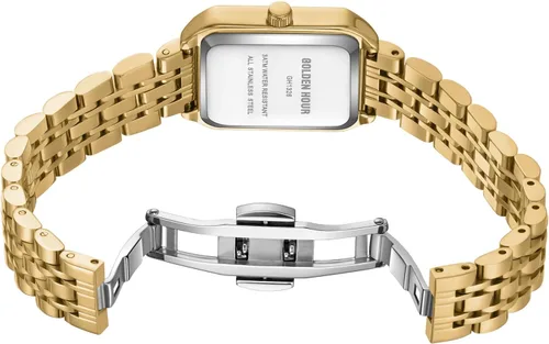 Miniatura 5 de GOLDEN HOUR Reloj rectangular de cuarzo para mujer, correa de acero inoxidable en tono dorado