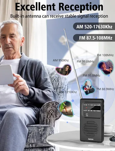 Miniatura 2 de Radio portátil AM FM, radio a batería con altavoz grande de 3 W, radios de transistor con la mejor recepción, bolsillo con clip trasero, linterna