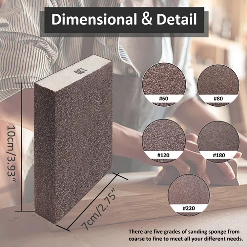 Miniatura 2 de Tnisesm Bloques de lijado de 60 granos, esponja de lijado para paneles de yeso, madera, metal, lavables y reutilizables, lavables y reutilizables, 6