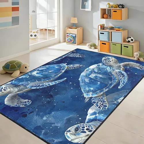 Miniatura 22 de Alfombra de tortuga marina con estampado de animales marinos y animales marinos, alfombra con estampado de tortugas marinas, para niños y niñas