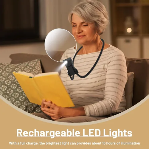 Miniatura 6 de Lupa manos libres 5X con luz para leer, lupa de cuello de 6.3 pulgadas para coser, punto de cruz, reparación