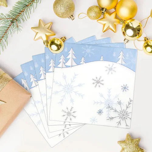 Miniatura 3 de Servilletas de Copo de Nieve, Servilletas Desechables de Papel para Almuerzo Navideño Decoraciones de Fiesta Temática de Nieve Azul, Servilleta