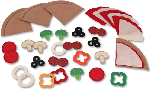 Miniatura 4 de Melissa & Doug Juego de comida de fieltro para mezclar y combinar pizza, juego de 42 piezas de fieltro para cocina de niños, juguete de simulación