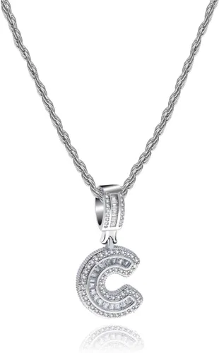 Collares con colgante de letras A-Z para hombre con circonita cúbica y nombre del alfabeto, joyería personalizada de 20 pulgadas, Metal, circonita