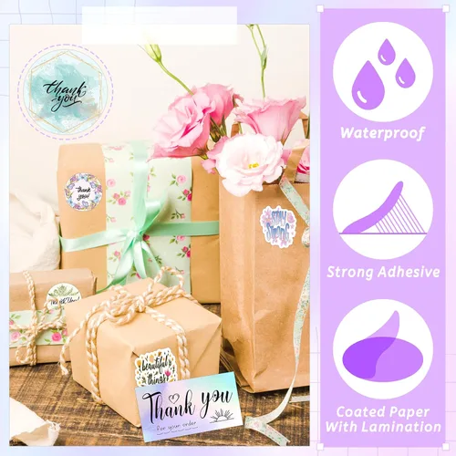 Miniatura 4 de zheyistep Juego de 360 tarjetas de agradecimiento y calcomanías, 180 tarjetas holográficas, 20 calcomanías de agradecimiento para pequeñas empresas