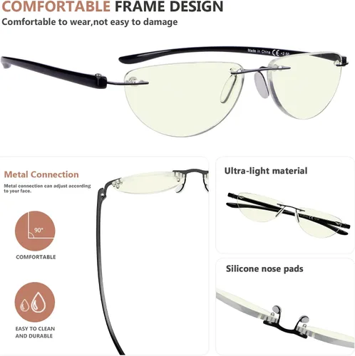 Miniatura 6 de Eyekepper Paquete de 4 lentes de lectura sin montura con bloqueo de luz azul, para mujeres y hombres, lectores de media luna, Paquete de 4