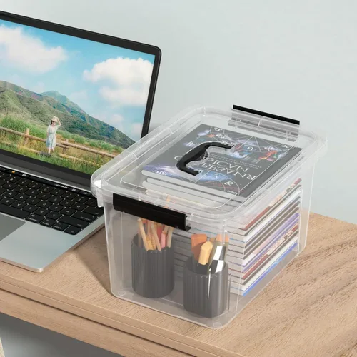 Miniatura 7 de Quickquick - Contenedor de plástico transparente de 12 cuartos de galón con asa, 4 paquetes Contenedores organizadores de plástico con tapas