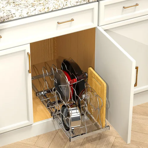Miniatura 2 de Simple Houseware Organizador extraíble debajo del gabinete estante deslizante para cocina, baño, sartén de despensa y tapa de olla, color plateado