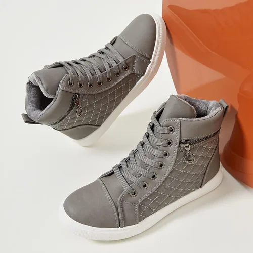 Miniatura 8 de hash bubbie Women's High top Sneakers Lace up PU Leather Fashion Shoes Black Boots Fuzzy Ankle Booties with Zipper