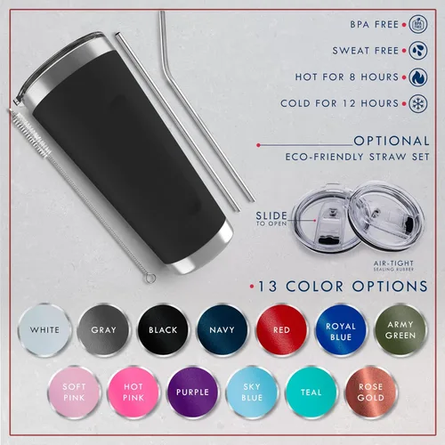 Miniatura 2 de Vasos personalizados, vaso de acero inoxidable de 20 onzas con tapa 13 diseños diferentes Tazas personalizadas de pared doble aisladas para café