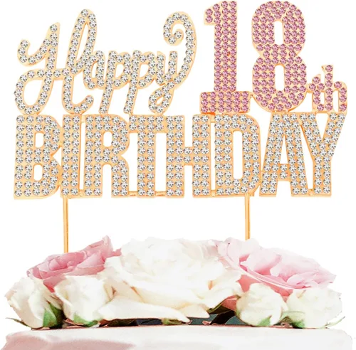 Miniatura 30 de Decoración de pastel de diamantes de imitación rosa y plateado con texto en inglés "Cheers to 11 Years Old Eleven Bday" de metal brillante