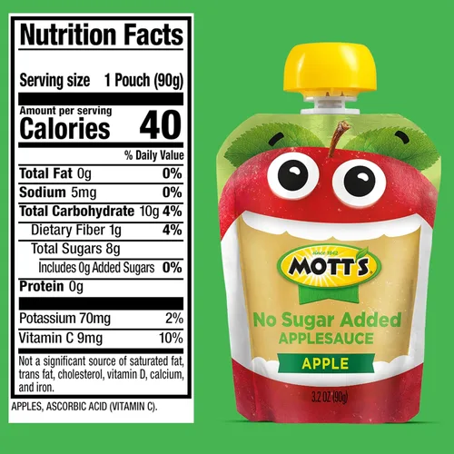 Miniatura 2 de Mott's Puré de manzana sin azúcar añadido, hecho de fruta real, sin sabores artificiales, bolsas transparentes de 3.2 onzas, paquete de 20