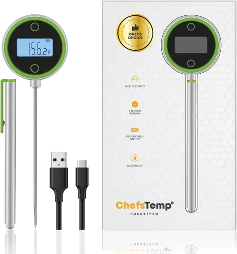 ChefsTemp Pocket Pro - Termómetro digital de lectura instantánea de 1 segundo para carne, recargable para parrilla, alimentos, barbacoa, cocina de