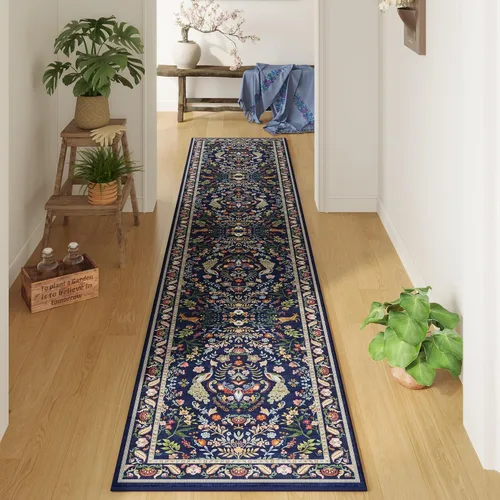 Miniatura 3 de Rugcomf Tapete de pasillo, lavable, de cocina, 2 x 10 pies, para entrada, interior, floral, antideslizante, suave, lavandería, dormitorio, baño, azul