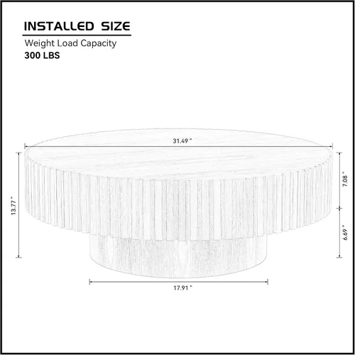 Miniatura 2 de Mesa de centro redonda acanalada de 31.49 pulgadas para sala de estar, mesa de café moderna de mediados de siglo con pedestal resistente, mesa