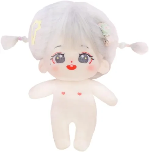 Miniatura 43 de niannyyhouse Muñeca de felpa de 7.9 in de pelo largo para niña, cuerpo de peluche humanoide sin atributo, 8 pulgadas, cuerpo normal, ropa de vestir