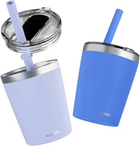 Miniatura 49 de CUPKIN - Taza apilable de acero inoxidable para niños, taza de batido, tazas aisladas con recubrimiento en polvo, tapa libre de BPA y pajilla de Rosa