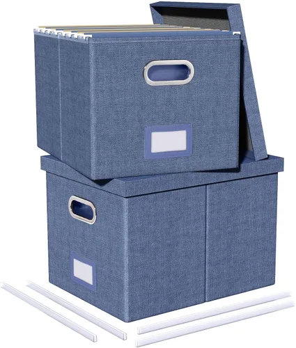 Miniatura 30 de Organizador de archivos en paquete de 2, caja archivadora portátil con tapa, compatible con carpetas tamaño carta/legal, organizador de documentos