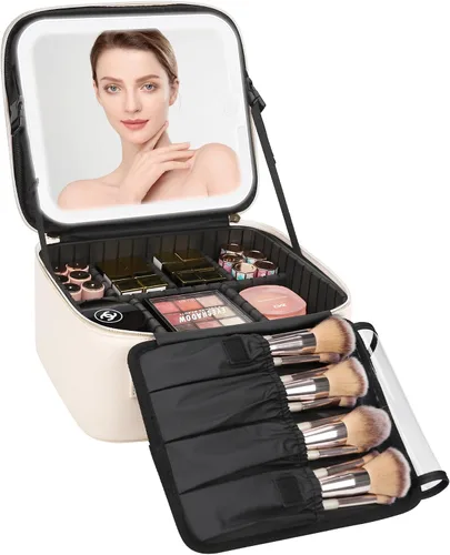 Miniatura 22 de Relavel Estuche de maquillaje con espejo LED, 01-Negro, Bolsa de maquillaje de viaje con espejo LED para niñas