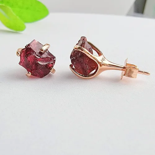 Miniatura 106 de Aretes de piedra preciosa natural en bruto con oro rosa sobre plata de ley 925, 6 a 0.276 in, regalo de piedra de nacimiento de calidad genuina