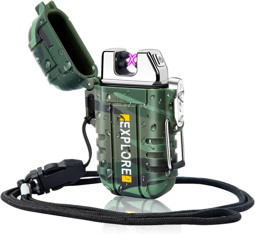 LcFun - Encendedor impermeable, a prueba de viento, de doble arco, eléctrico, recargable por USB, sin llama, plasma, para campamento, senderismo,